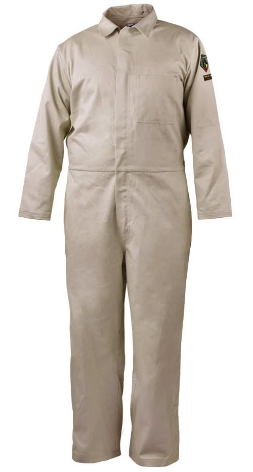 Black Stallion tan cotton coveralls with long sleeves and a chest pocket