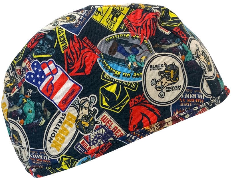 Black Stallion Clothing One Size Fits Most Black Stallion "Sticker Collage" Cotton Welding Beanie BC5B-SC