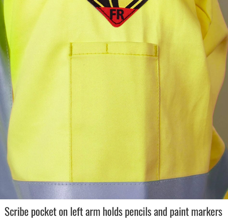 Black Stallion high visibility yellow sleeve with scribe pocket