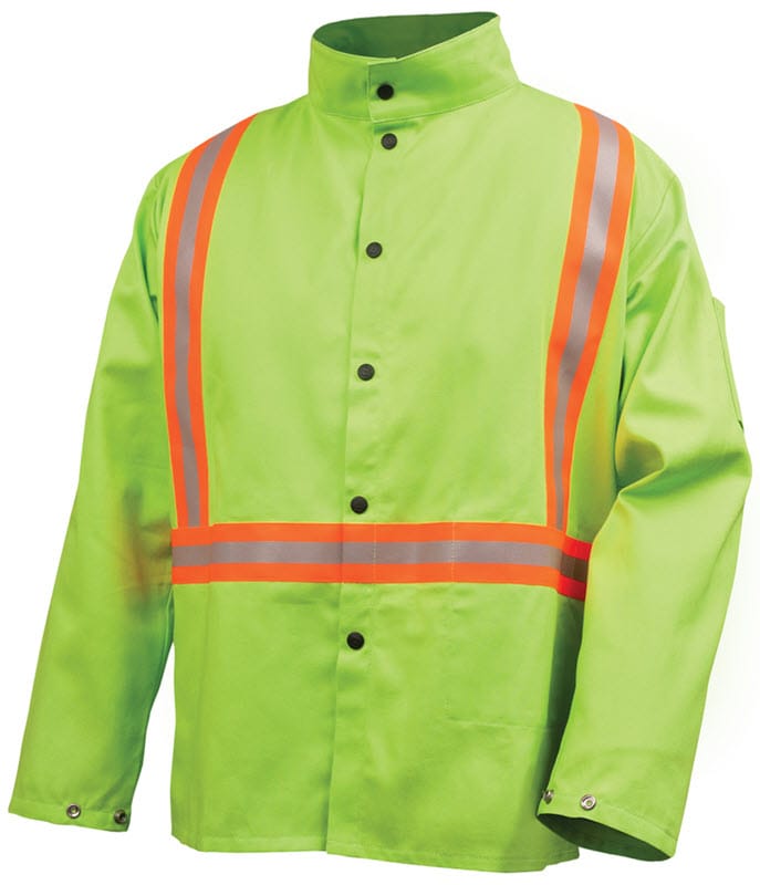 Black Stallion Welding Jacket - FR Lime Cotton w/Reflectives JF1010-LM