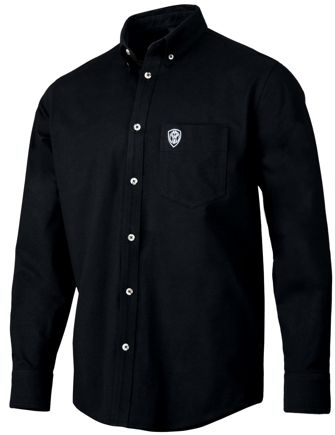 Tillman black long sleeve button down shirt with chest pocket and logo