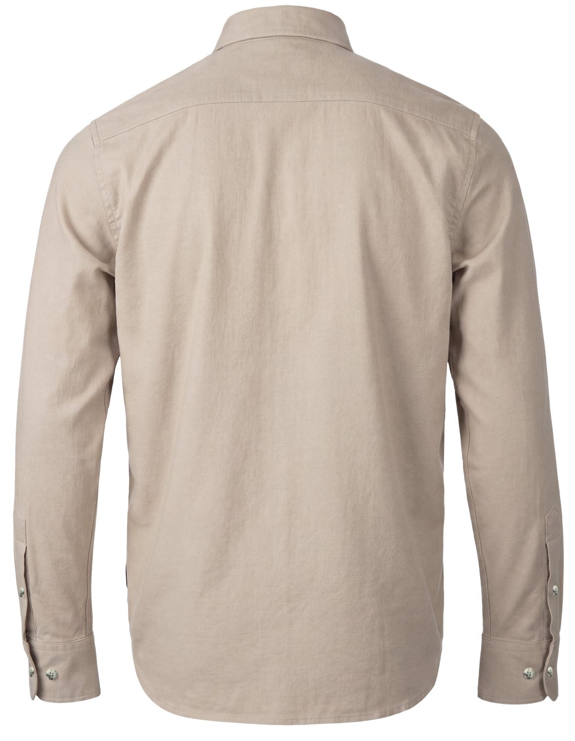 Back view of a Tillman beige long sleeve button down shirt
