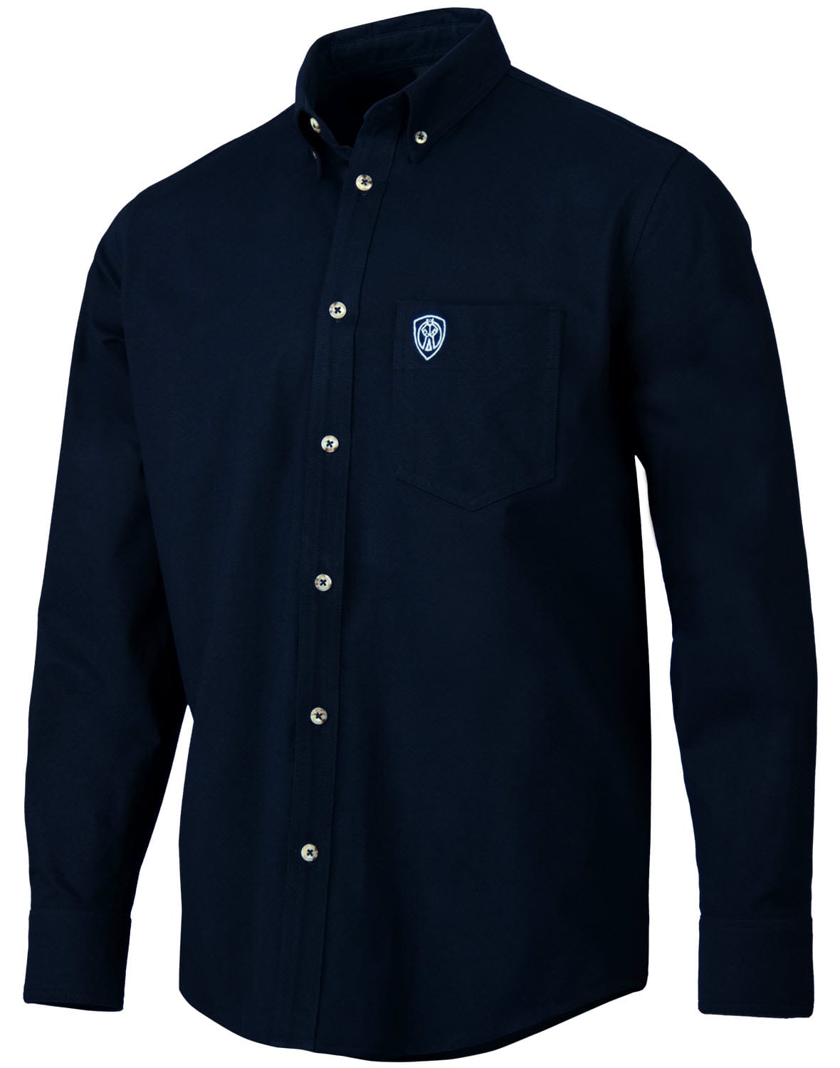 Tillman navy blue button down long sleeve shirt with chest pocket and logo