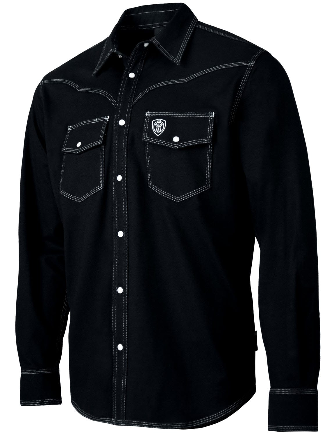Tillman black long sleeve western shirt with white contrast stitching and snap buttons