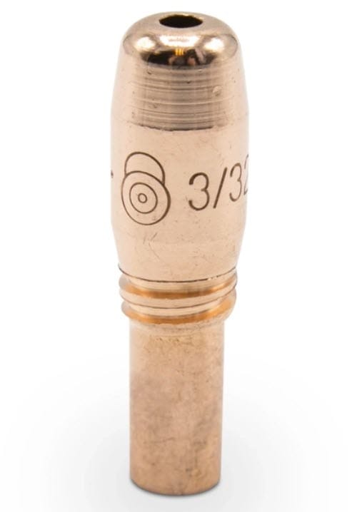 Copper welding contact tip with 3/32 inch size marking
