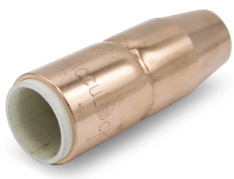 Copper welding nozzle with white ceramic insert
