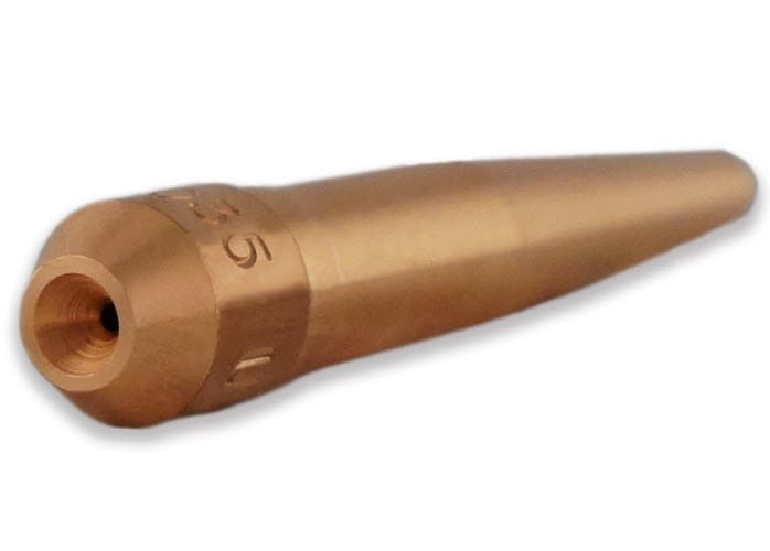 Copper welding contact tip with a tapered nozzle
