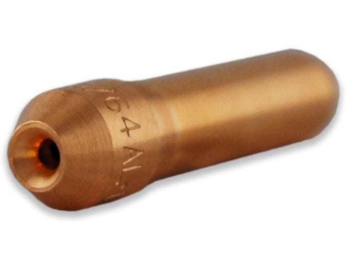Copper welding contact tip with a tapered nozzle