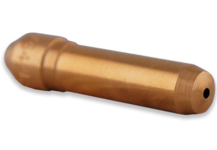 Copper welding contact tip with a small hole at the end
