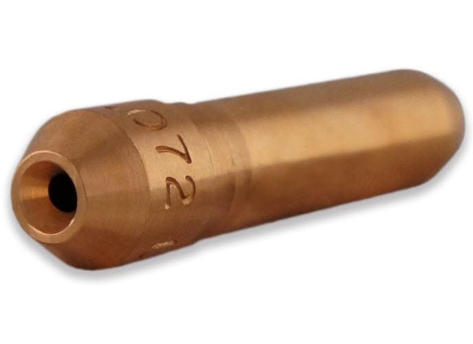Brass welding contact tip with 072 stamped on the side