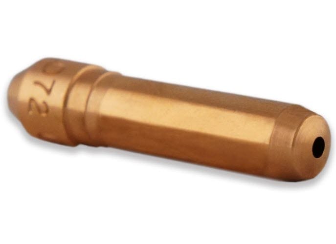 Copper welding contact tip with 072 stamped on the side