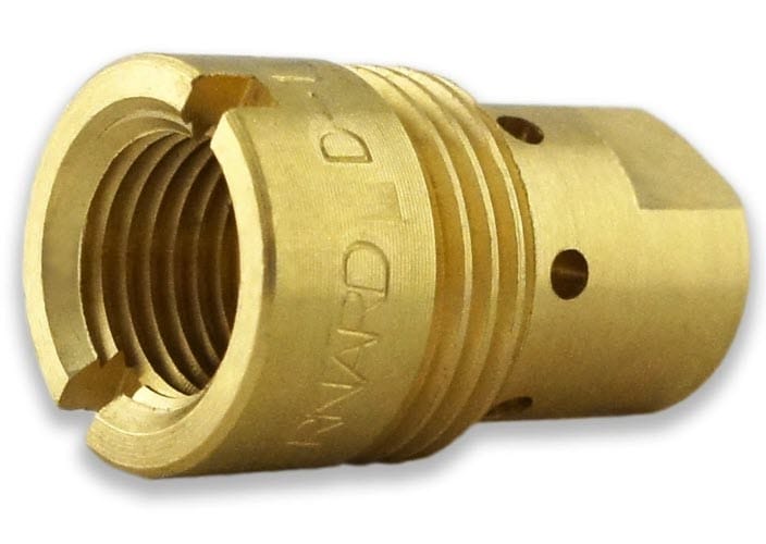 Brass threaded nozzle fitting with small side holes