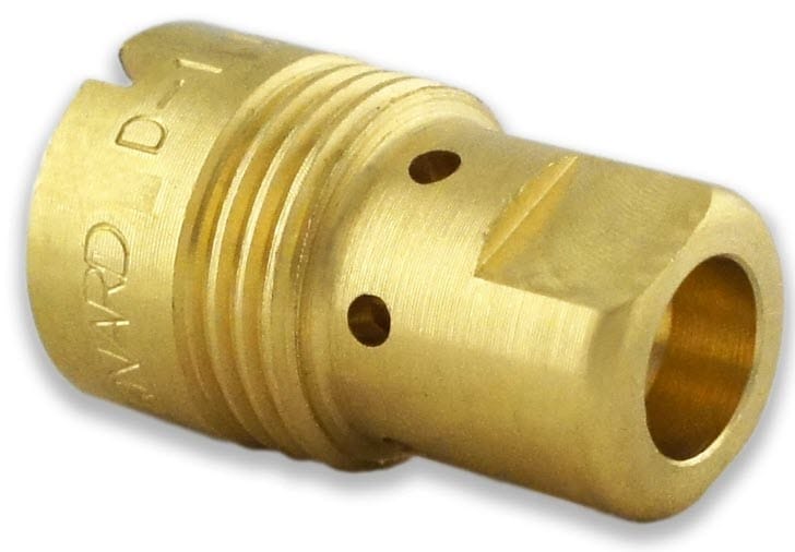 Brass threaded nozzle with small circular holes