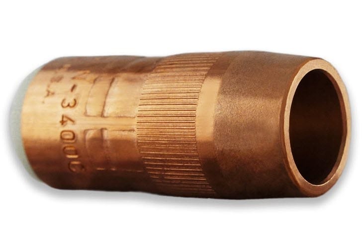 Copper welding nozzle with N-3400C text engraving