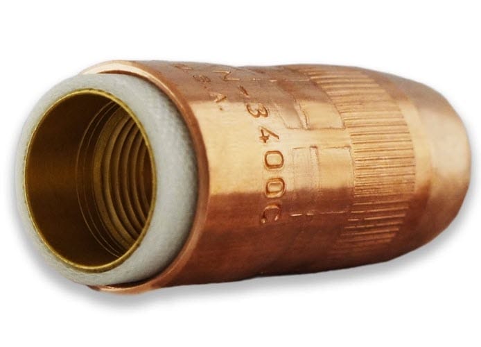 Copper welding nozzle with threaded interior