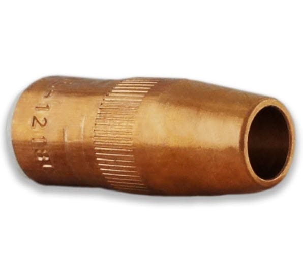 Copper MIG welding nozzle with knurled grip