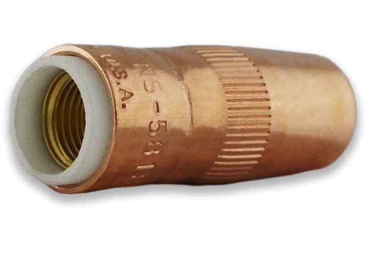 Copper welding nozzle with white ceramic insert