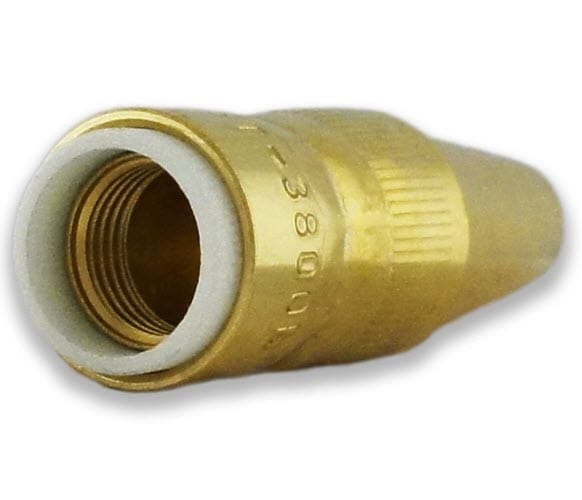 Brass threaded nozzle fitting with white internal seal