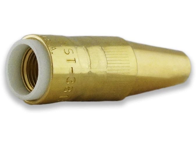 Brass nozzle with white plastic insert