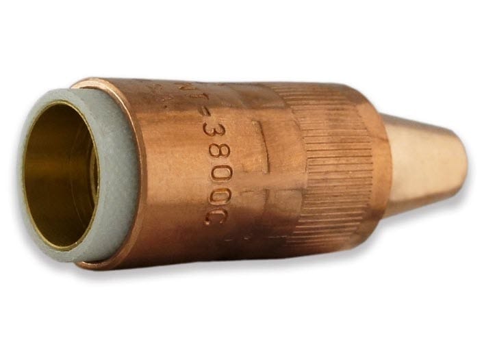 Copper plasma cutting nozzle with ceramic insert