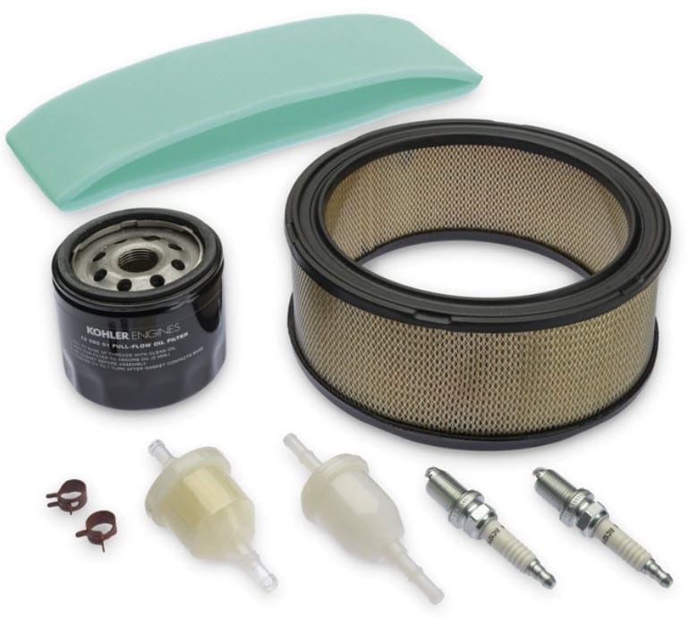 Miller engine maintenance kit including Kohler oil filter, air filter, fuel filters, and spark plugs