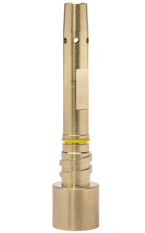 Brass welding contact tip with a yellow O-ring