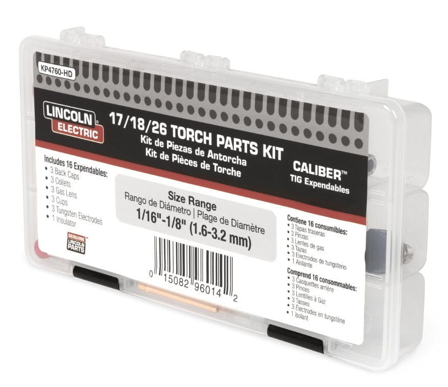 Lincoln Consumables All 17/18/26 Series TIG Torches / 1/16" - 1/8" Lincoln Caliber 17/18/26 Series TIG Torch Spare Parts Kit KP4760-HD