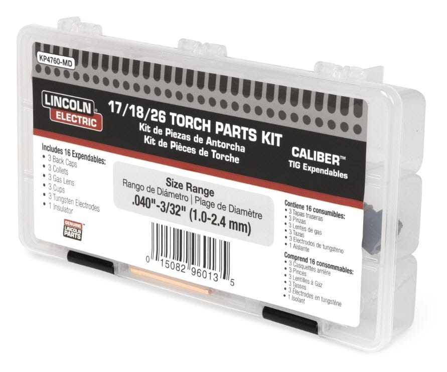 Lincoln Consumables All 17/18/26 Series TIG Torches / .040" - 3/32" Lincoln Caliber 17/18/26 Series TIG Torch Spare Parts Kit KP4760-MD