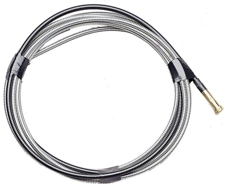 Coiled stainless steel braided hose with brass fitting