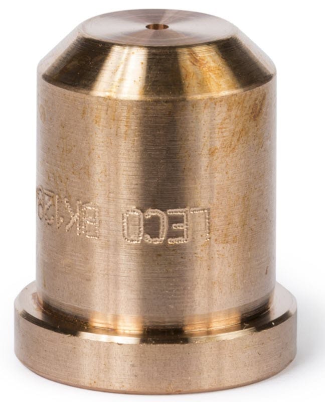 Brass laser cutting nozzle with a small central aperture