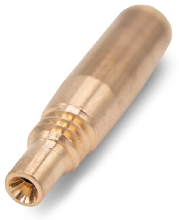 Copper welding contact tip with a tapered nozzle