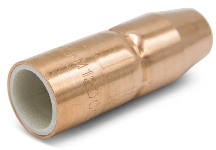 Copper welding contact tip with white ceramic interior