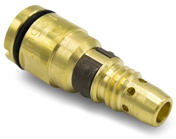 Brass pneumatic fitting with black O-ring and threaded connection
