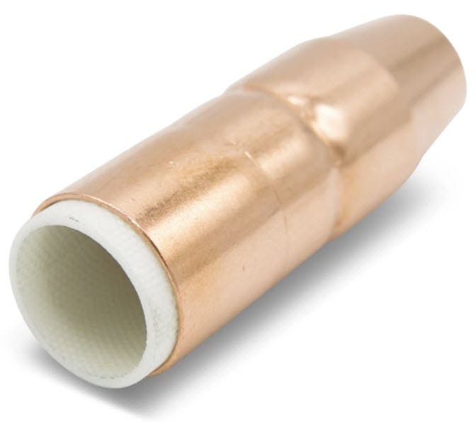 Copper welding nozzle with white ceramic insert