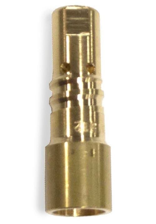 Brass welding contact tip with cylindrical body and small holes