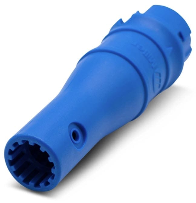 Blue cylindrical plastic welding torch handle component
