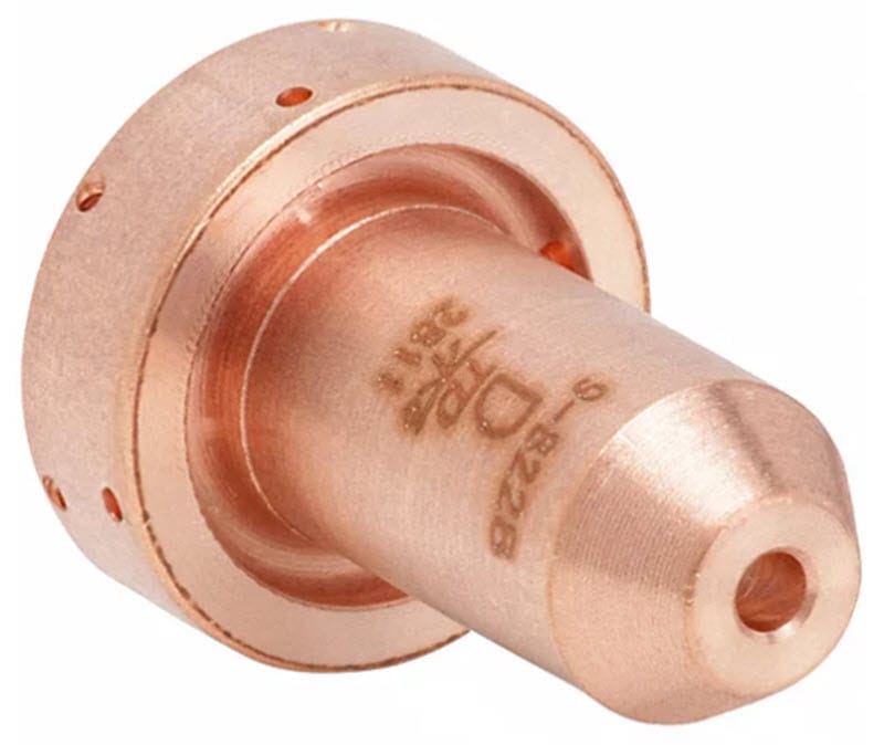Copper plasma cutting nozzle with engraved markings
