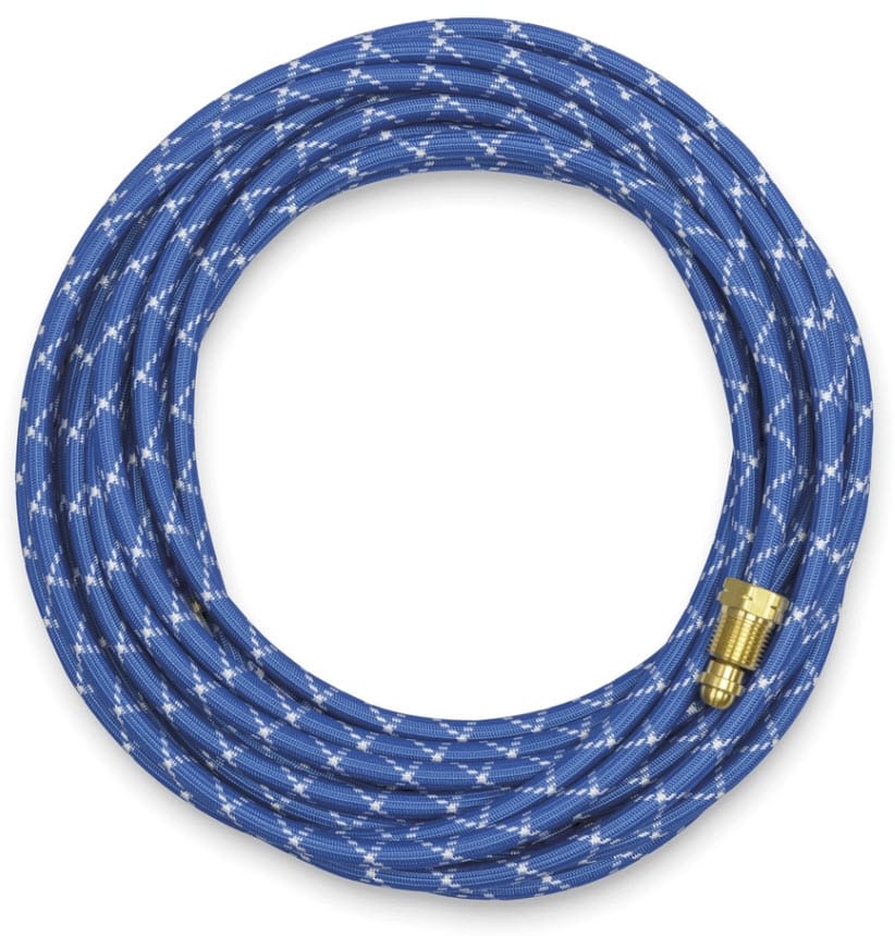 Weldcraft blue and white braided hose coil with brass fitting