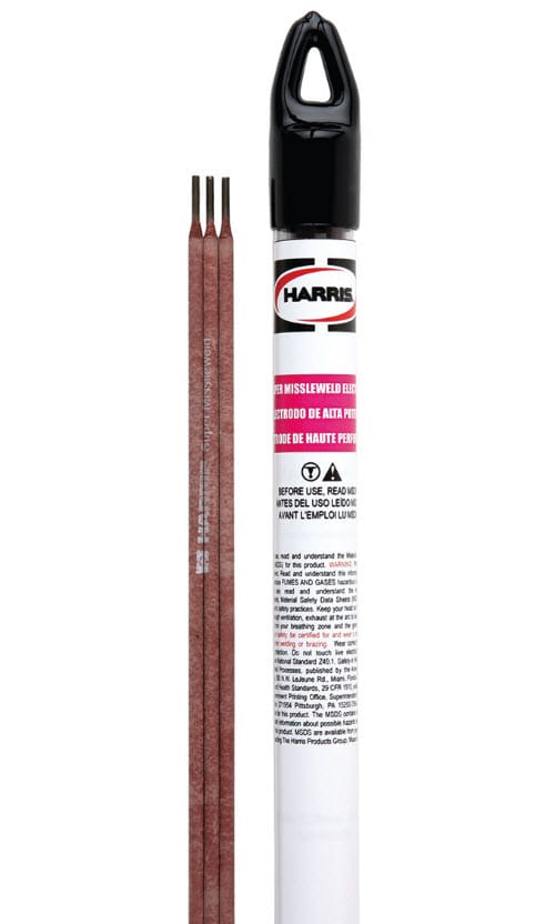 Harris Super Missleweld welding electrodes in a protective plastic tube