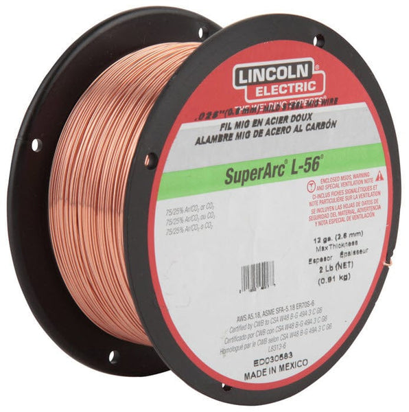 Lincoln Electric SuperArc L-56 MIG Welding Wire .035" – 5-Pack Of 2 Lb Spools (ER70S-6, Mild Steel)