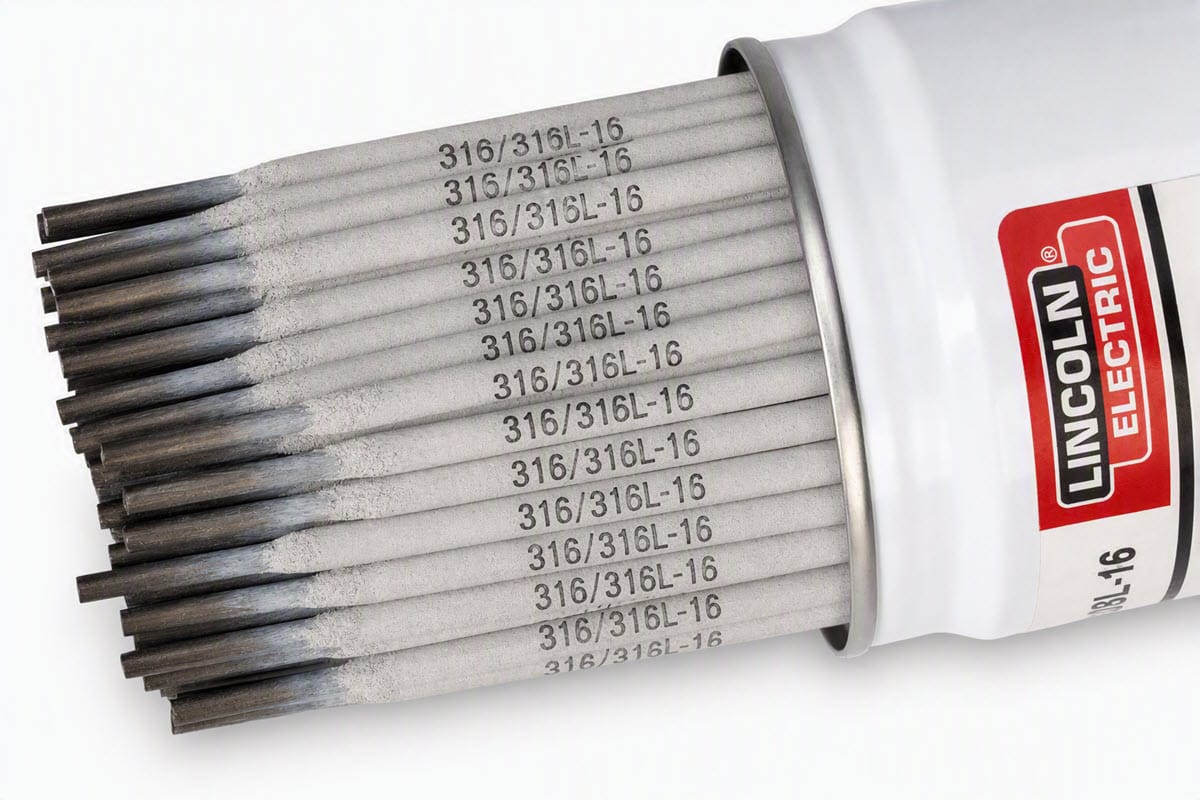 Lincoln Filler Metals 3/32 Lincoln Tech-Rod 316/316L Stainless Steel Stick Electrode - 24 lb. Master Carton (8 lb. Cans) 3/32"