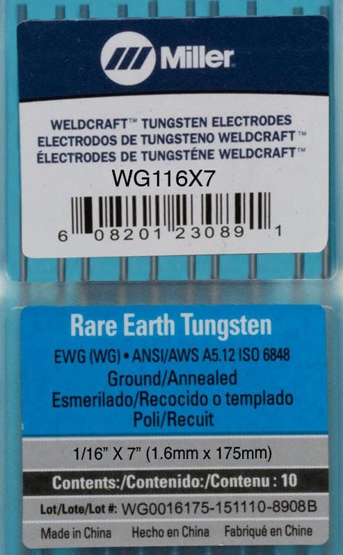 Weldcraft Filler Metals Weldcraft Rare Earth Tungsten Electrode WG116X7