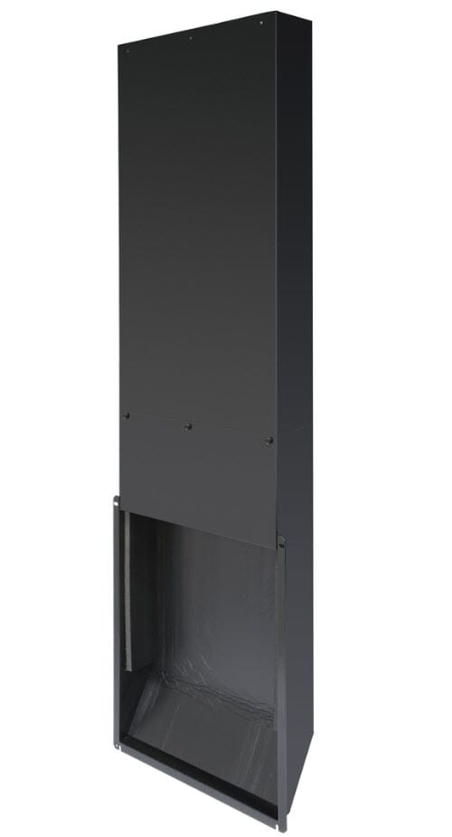 Black metal vertical wall mount enclosure with open bottom section