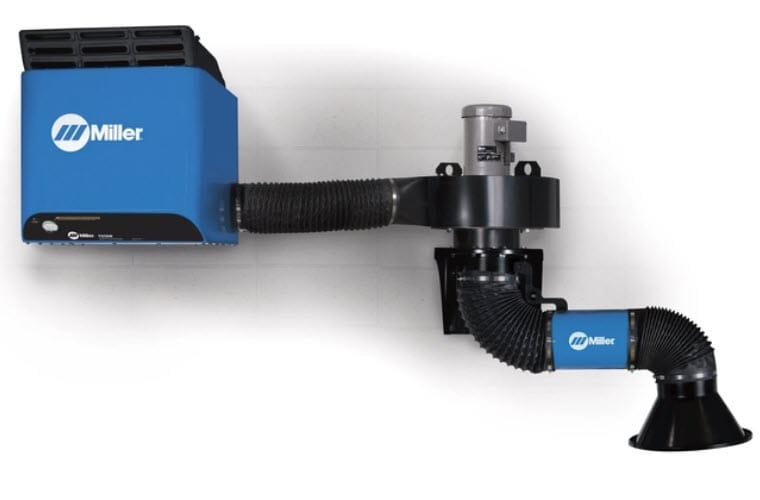 Miller wall mounted fume extraction system with flexible hose and hood
