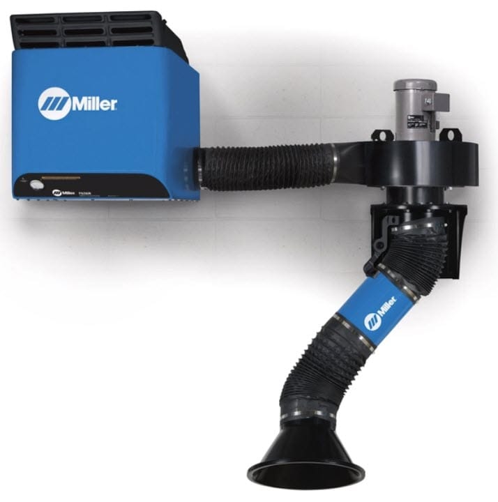 Miller wall mounted fume extraction system with flexible arm and intake hood