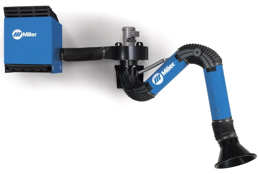 Miller wall mounted fume extraction system with flexible arm and blue filter unit