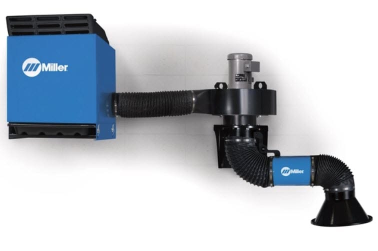 Miller wall mounted fume extraction system with flexible hose and intake hood