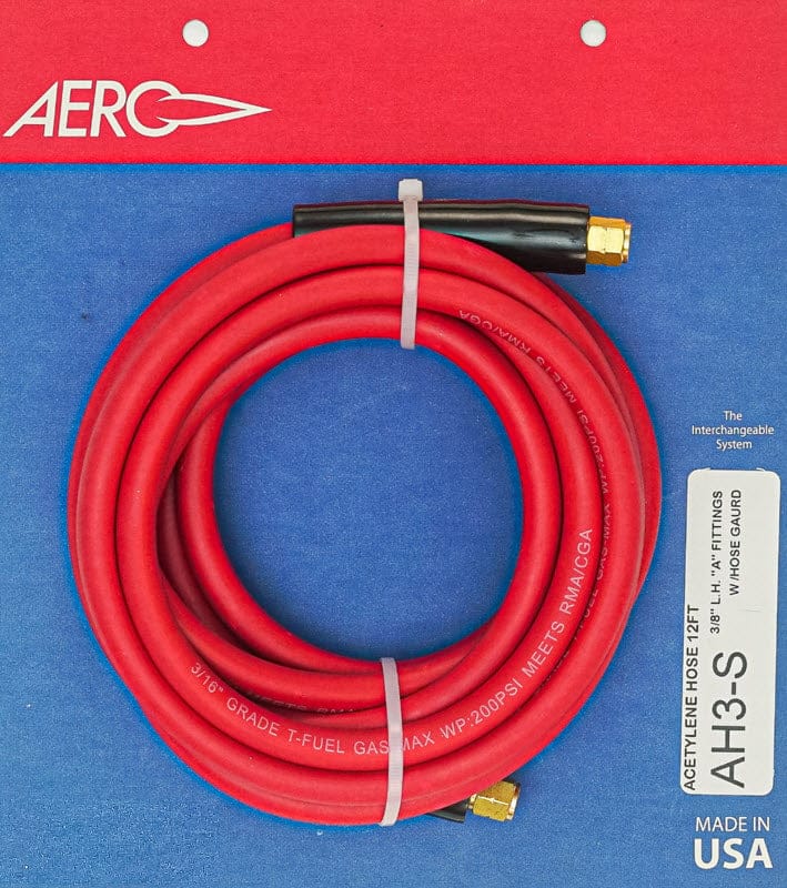 Aero Gas Apparatus 12 ft Aero 12 ft. Acetylene Hose w/Strain Relief Guards AH3-S