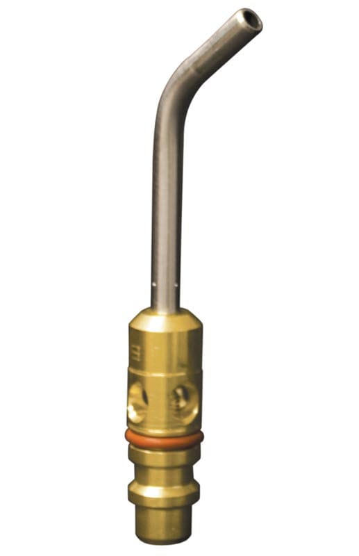 Brass welding torch tip with a bent metal nozzle