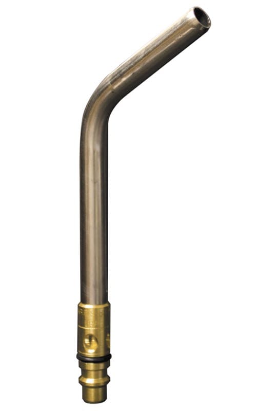 Angled metal welding torch tip with brass connector